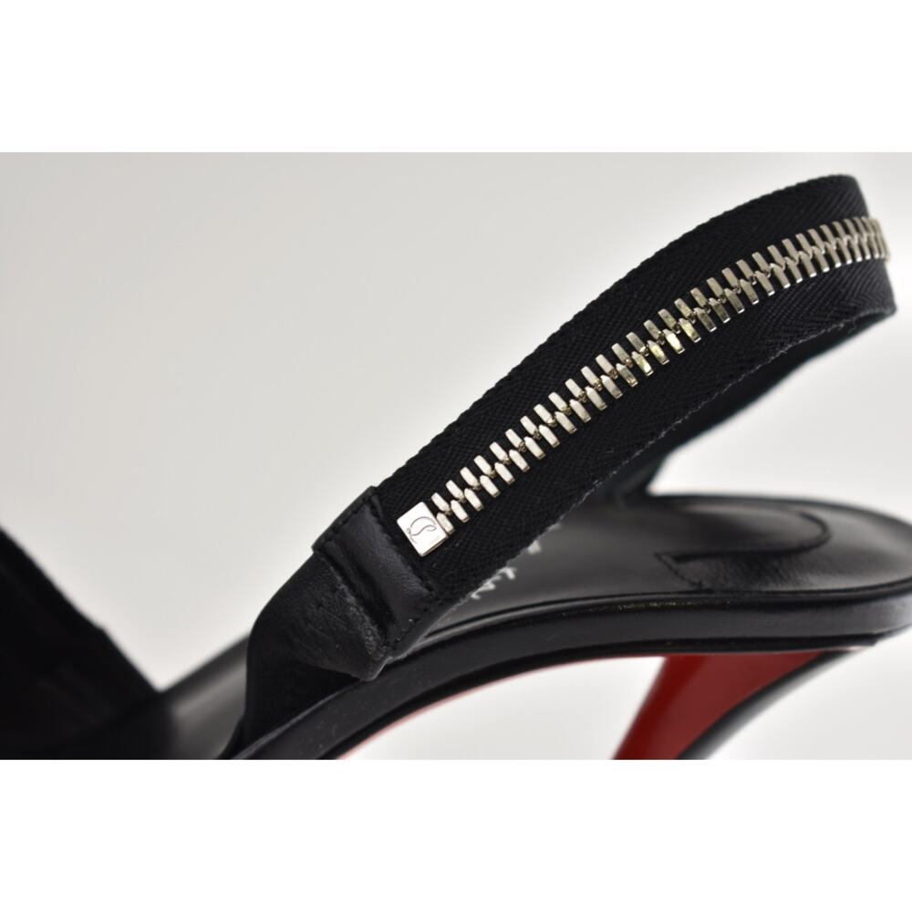 Christian Louboutin Slingyzip 100 Black Leather Zipper Slingback Heel Pump 38 - Picture 14 of 16